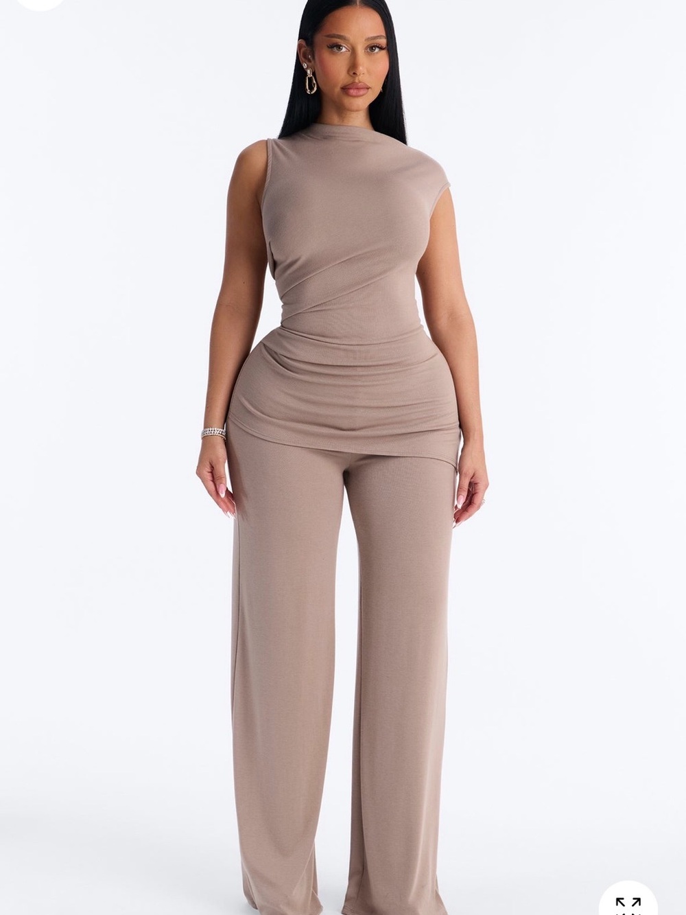 Fashion Nova Taupe Sleeveless Wide-Leg Jumpsuit